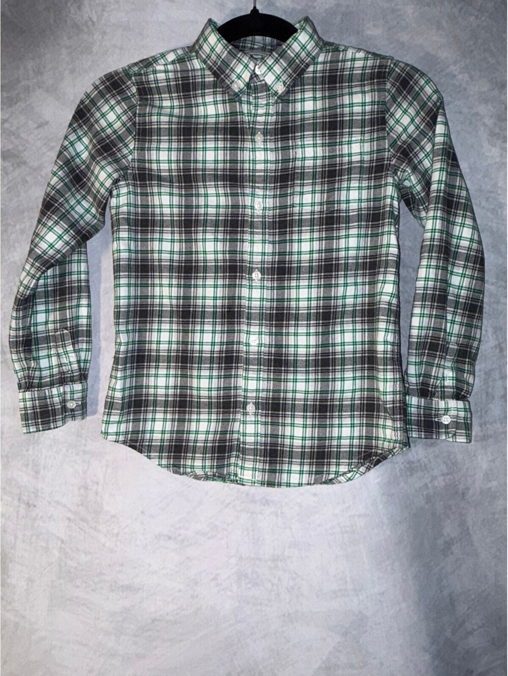 Janie and Jack Boys Size 8 Green Gray Plaid Button Front Long Sleeve Shirt